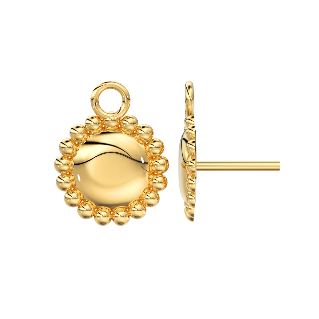 8.5mm 18k Solid Yellow Gold Granulation Ear Post Findings Pair With Backs - Jalvi & Co.