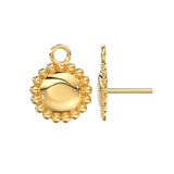 Granulation Ear Post Findings – 18k Yellow Gold, 8.5mm – Pair with Backs