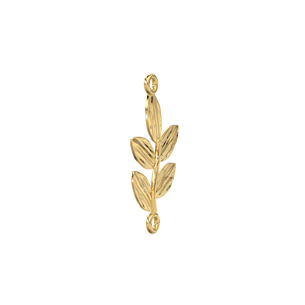 18k Solid Yellow Leaf Connector 15x10mm with 2.20mm Closed Jump Rings Finding