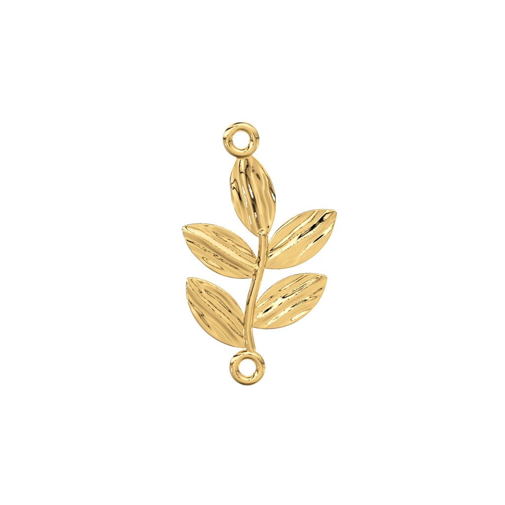 18k Solid Yellow Leaf Connector 15x10mm with 2.20mm Closed Jump Rings Finding