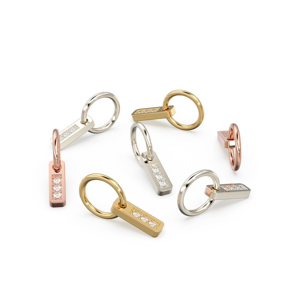 3 Stone Diamond Bar Charm Pendant / 14k 18k Solid Gold Pendant / Diamond Pendant / Trio Diamond Charm / Sale - Jalvi & Co.