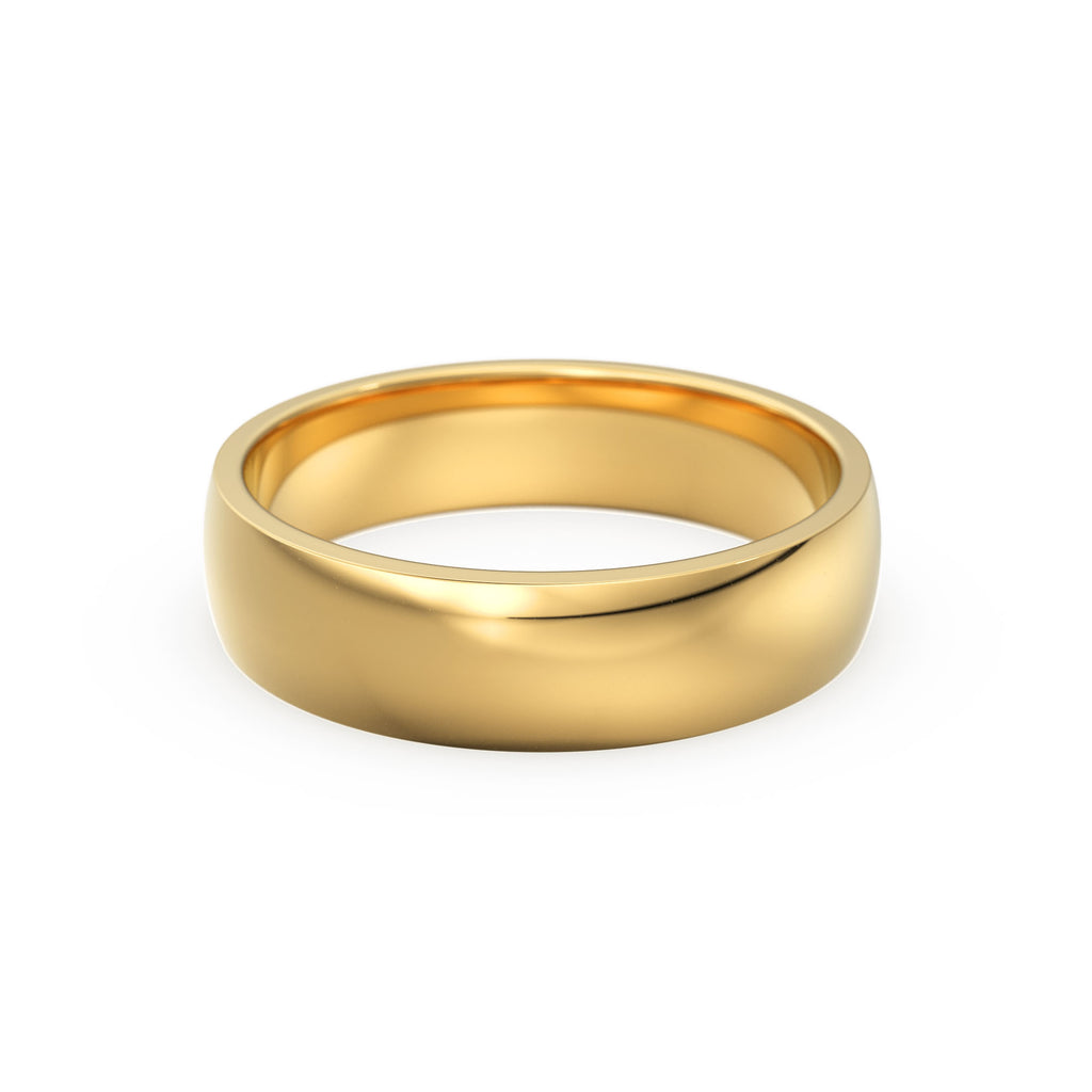 6MM Gold Wedding Band/ 5MM CLASSIC DOME Polished Mens & Womens Wedding Ring by Jalvi Co / Also available Rose Gold, White Gold - Jalvi & Co.