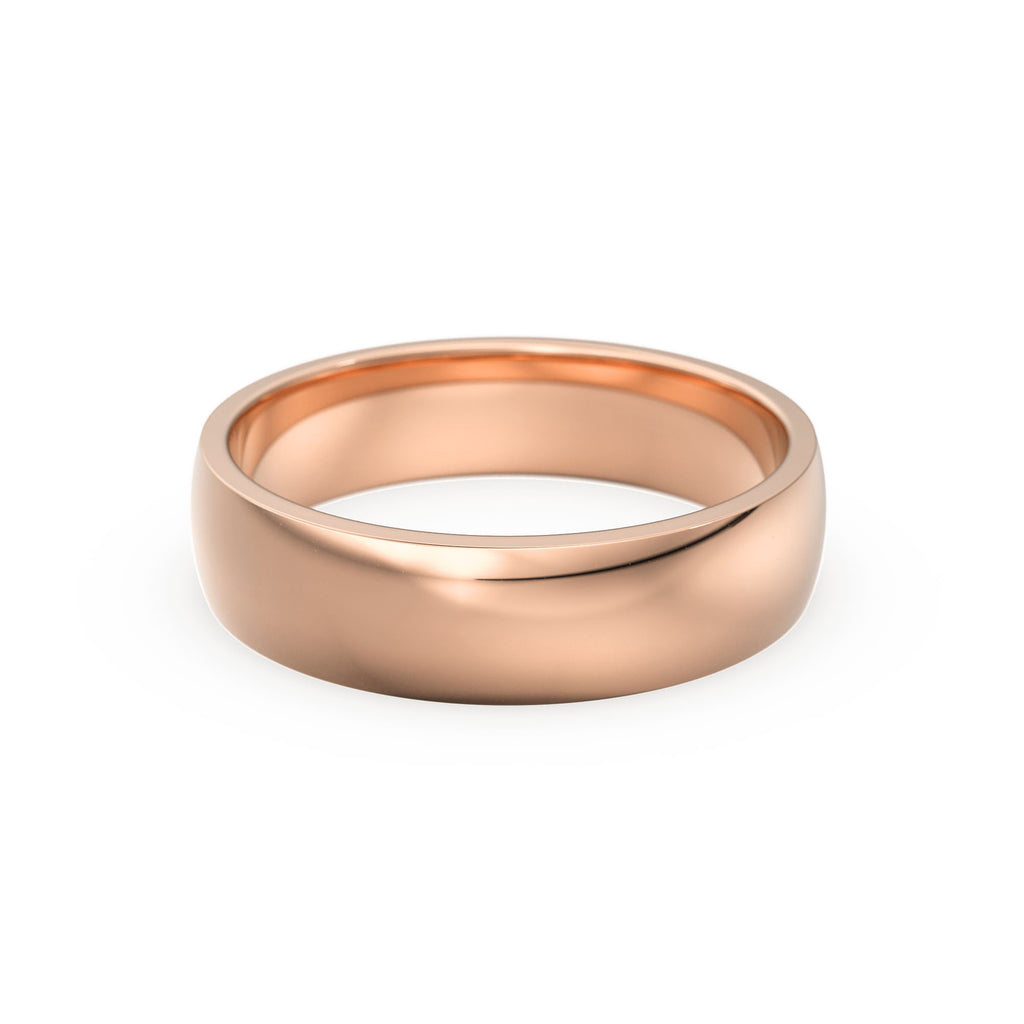 6MM Gold Wedding Band/ 5MM CLASSIC DOME Polished Mens & Womens Wedding Ring by Jalvi Co / Also available Rose Gold, White Gold - Jalvi & Co.