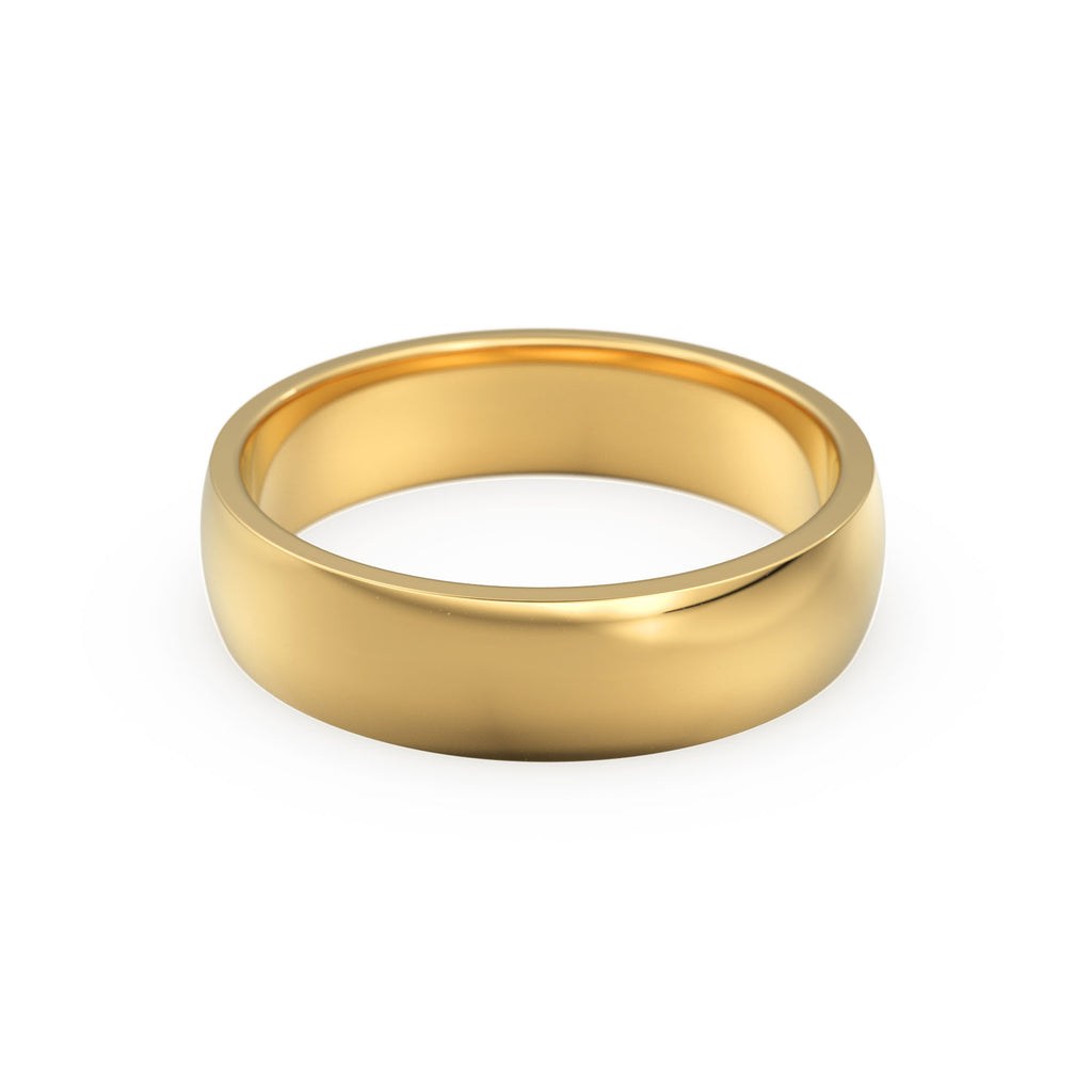 6MM Gold Wedding Band/ 5MM CLASSIC DOME Polished Mens & Womens Wedding Ring by Jalvi Co / Also available Rose Gold, White Gold - Jalvi & Co.