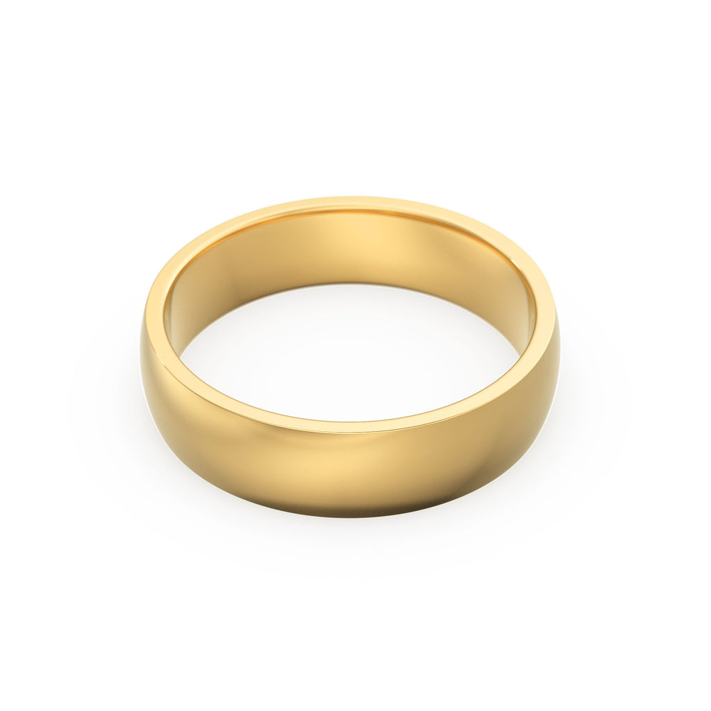 6MM Gold Wedding Band/ 5MM CLASSIC DOME Polished Mens & Womens Wedding Ring by Jalvi Co / Also available Rose Gold, White Gold - Jalvi & Co.