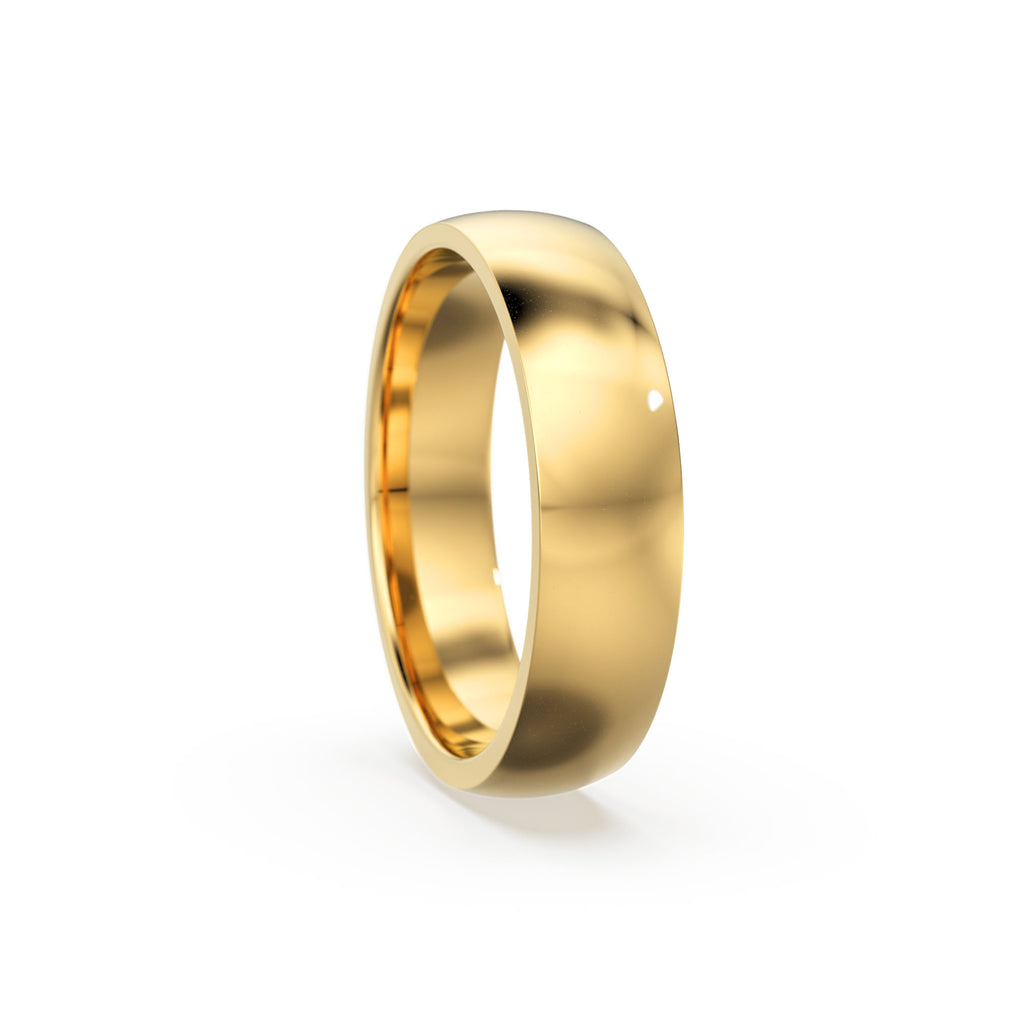 6MM Gold Wedding Band/ 5MM CLASSIC DOME Polished Mens & Womens Wedding Ring by Jalvi Co / Also available Rose Gold, White Gold - Jalvi & Co.