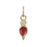 Gold Natural Ruby with Diamond Charm, Drop Earring, Dainty Earwire, Faceted ruby, 14k 18k Gold Earwire, Red Ruby Earring Finding, Gold Pendant