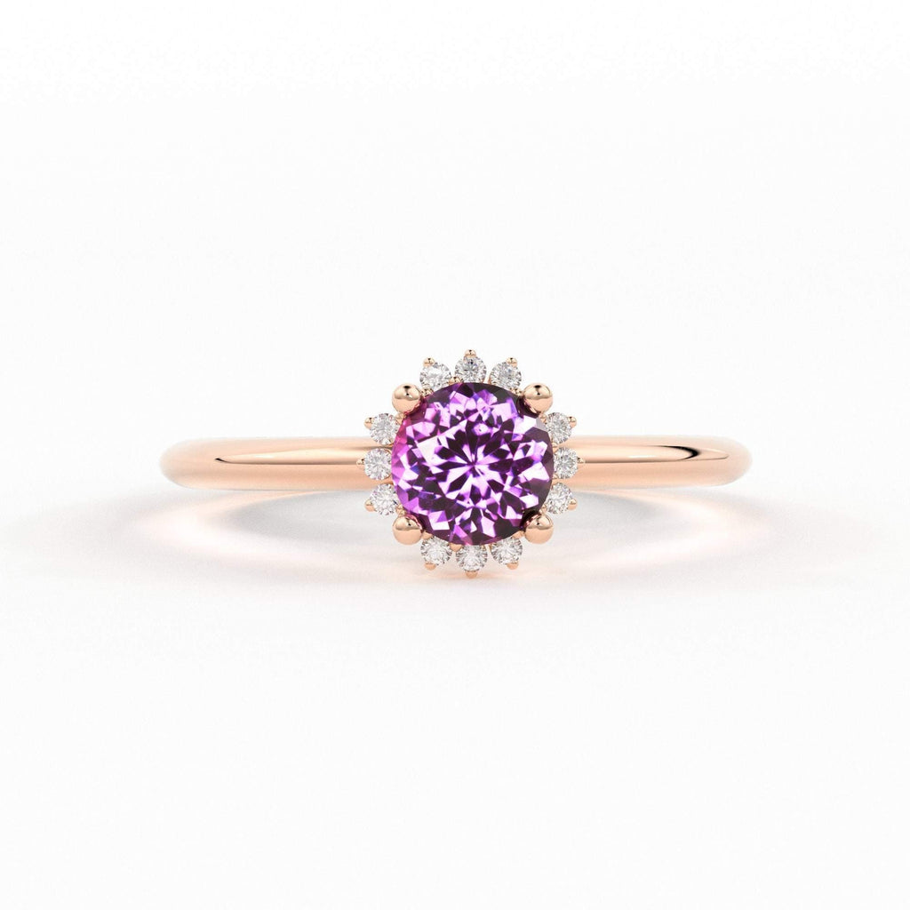 0.80 Carat Pink Sapphire Luxury Engagement Ring / Snowflake Dainty Gold Sapphire Ring / Halo Ring / Dainty Diamond Gemstone Cocktail Ring - Jalvi & Co.
