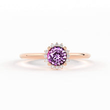 Load image into Gallery viewer, 0.80 Carat Pink Sapphire Luxury Engagement Ring / Snowflake Dainty Gold Sapphire Ring / Halo Ring / Dainty Diamond Gemstone Cocktail Ring - Jalvi & Co.