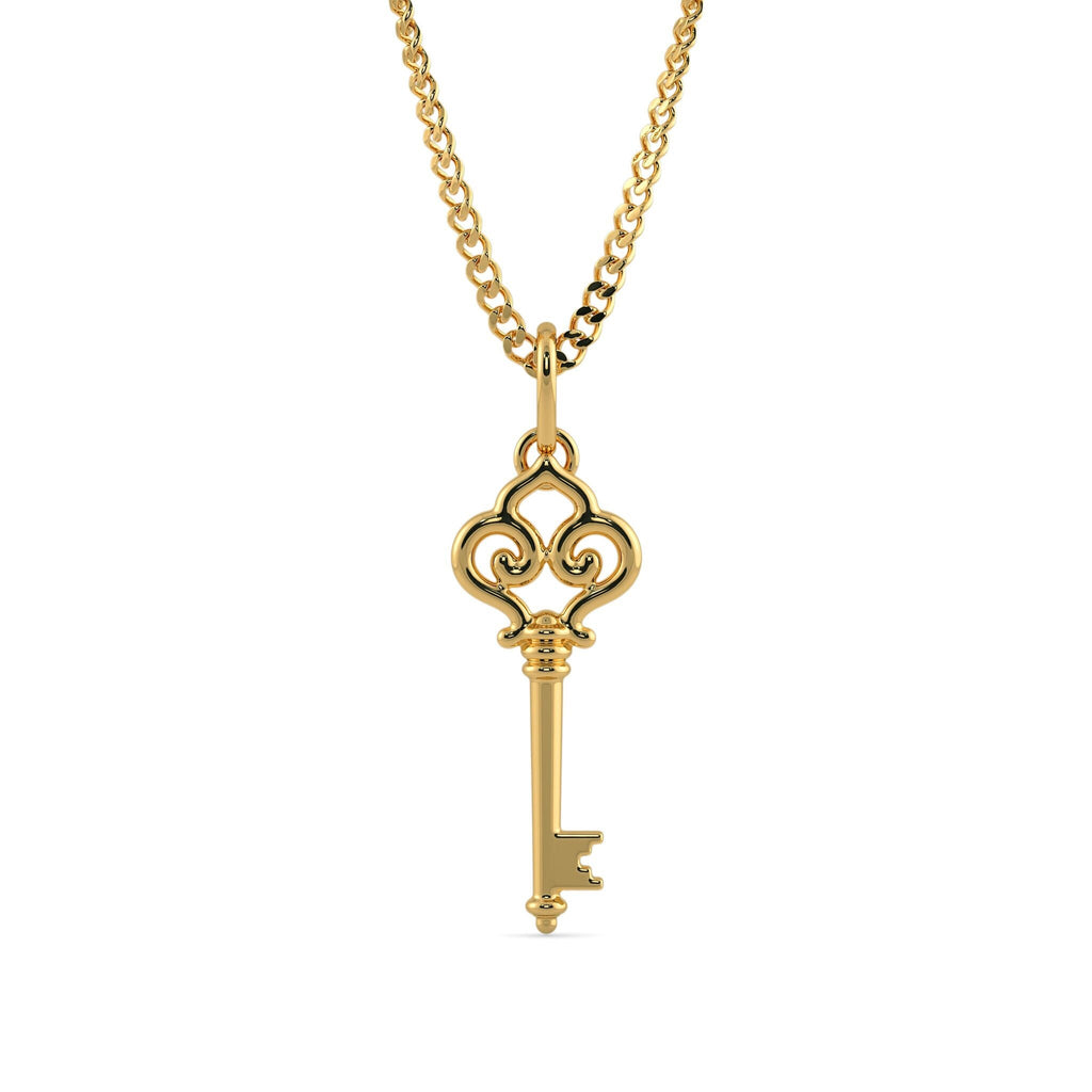 18k Solid Yellow Gold Handmade Skeleton Key Charm Pendant, Gold Pendant, Key Pendant St Patricks Day