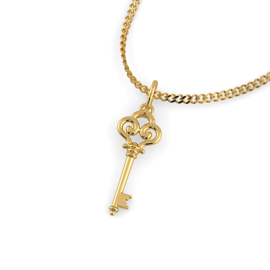 18k Solid Yellow Gold Handmade Skeleton Key Charm Pendant, Gold Pendant, Key Pendant St Patricks Day