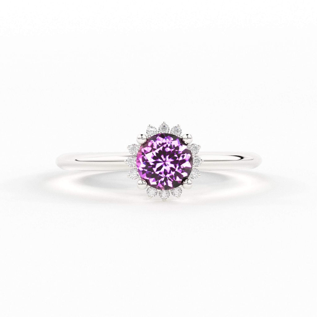 0.80 Carat Pink Sapphire Luxury Engagement Ring / Snowflake Dainty Gold Sapphire Ring / Halo Ring / Dainty Diamond Gemstone Cocktail Ring - Jalvi & Co.