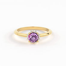 Load image into Gallery viewer, 0.80 Carat Pink Sapphire Luxury Engagement Ring / Snowflake Dainty Gold Sapphire Ring / Halo Ring / Dainty Diamond Gemstone Cocktail Ring - Jalvi & Co.
