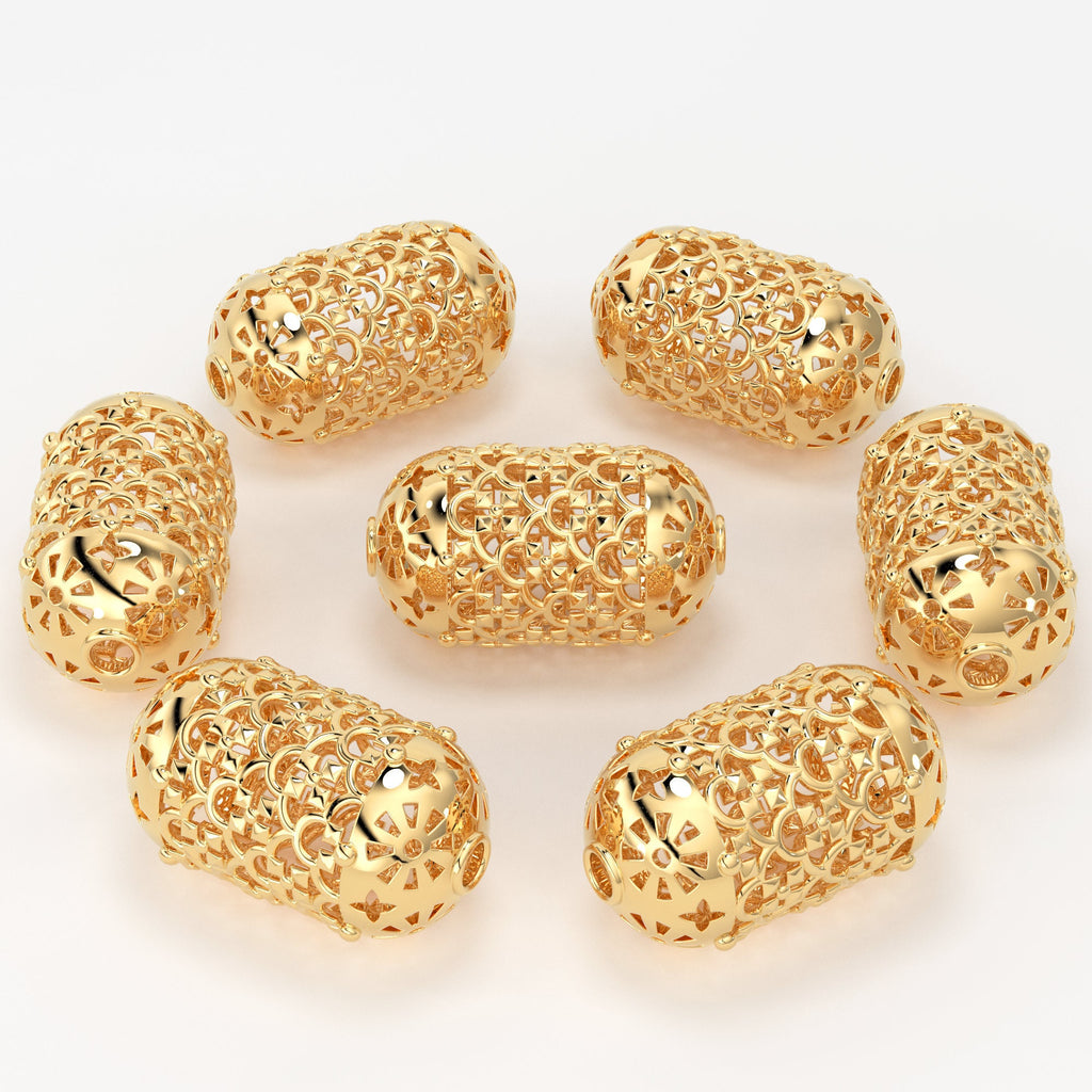 18k Solid Gold Handmade Artistic Roman Oval Spacer Bead Finding 12mm 13mm 14mm St Patricks Day