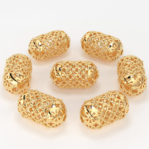 18k Solid Gold Handmade Artistic Roman Oval Spacer Bead Finding 12mm 13mm 14mm St Patricks Day