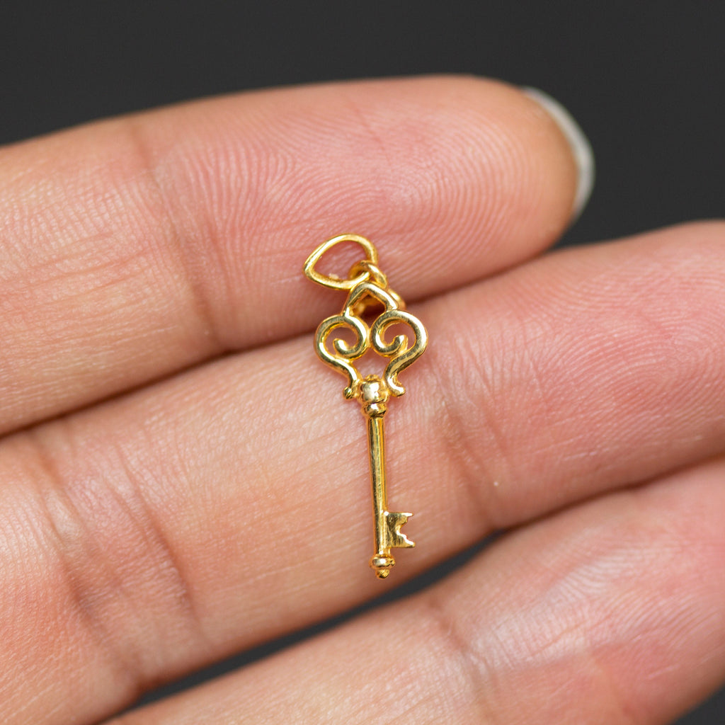 18k Solid Yellow Gold Handmade Skeleton Key Charm Pendant, Gold Pendant, Key Pendant St Patricks Day