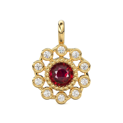 14k 18k Solid Gold Brilliant Round Ruby & Genuine Diamond Solid Gold Charm Pendant / Ruby Pendant / Ruby Charm St Patricks Day