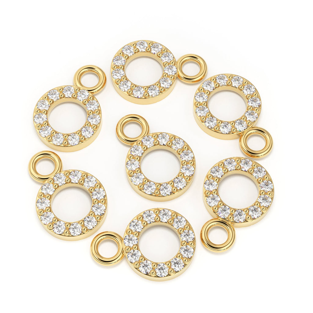 14k Solid Gold Diamond Round Charm / Petite Dainty Brilliant Diamond Charm / Diamond Pendant / Sale St Patricks Day