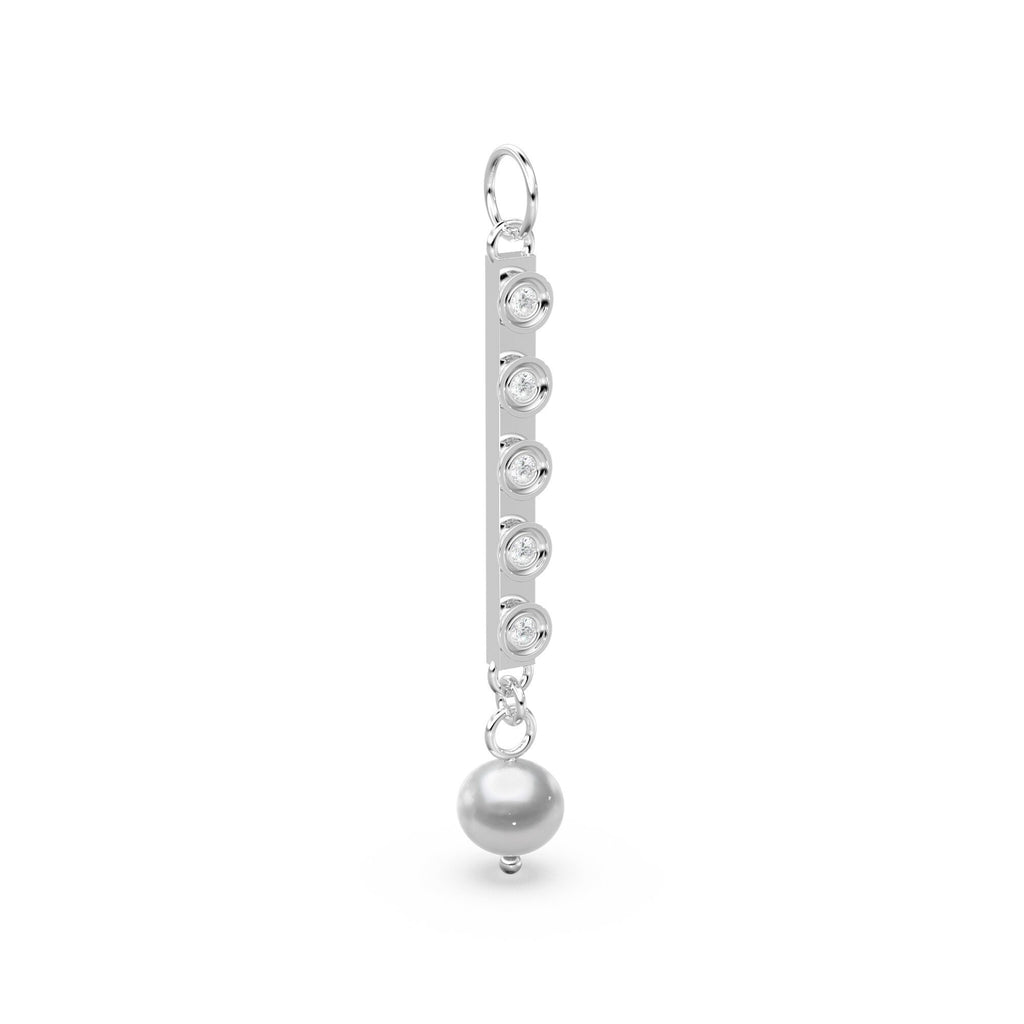Dangling Pearl and Bezel Set Diamond 14k 18k Solid Gold Earrings Finding / Diamond Finding / Pearl Diamond Earrings