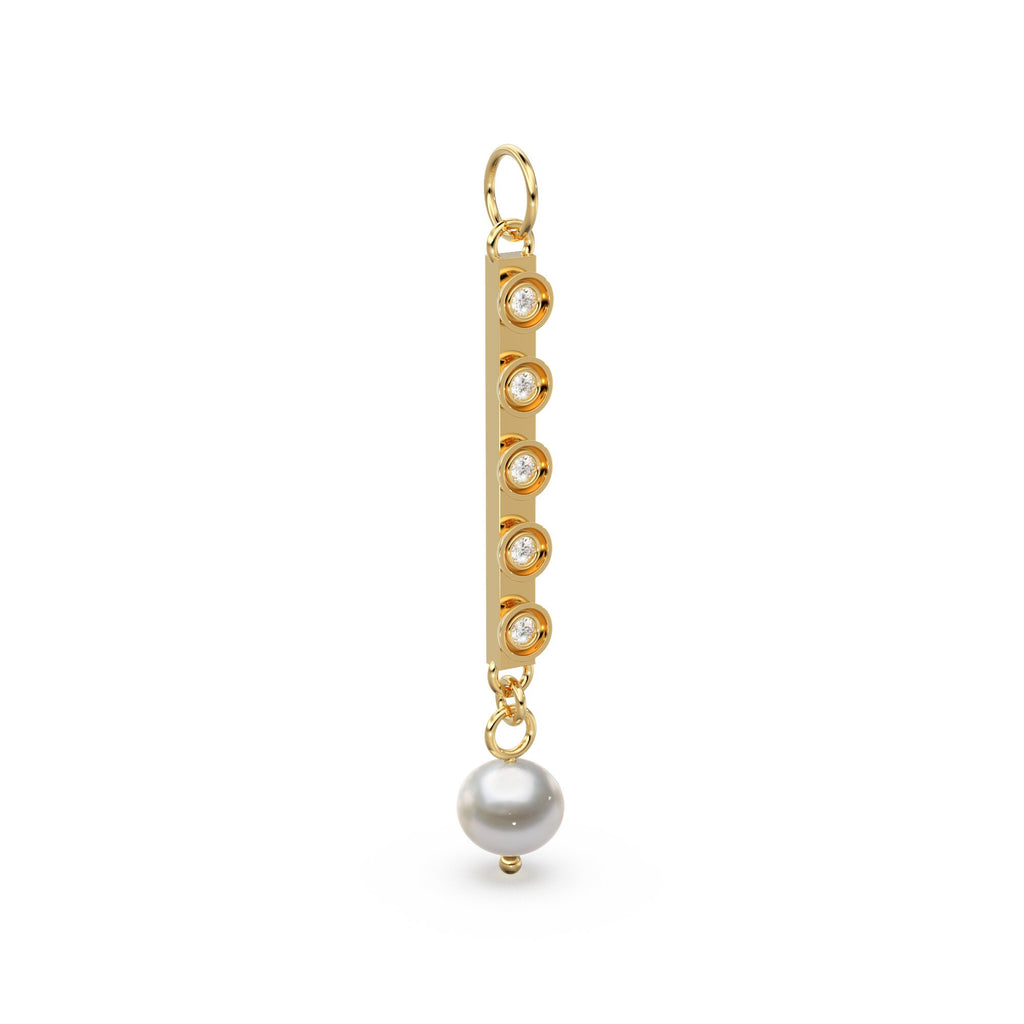 Dangling Pearl and Bezel Set Diamond 14k 18k Solid Gold Earrings Finding / Diamond Finding / Pearl Diamond Earrings - Jalvi & Co.