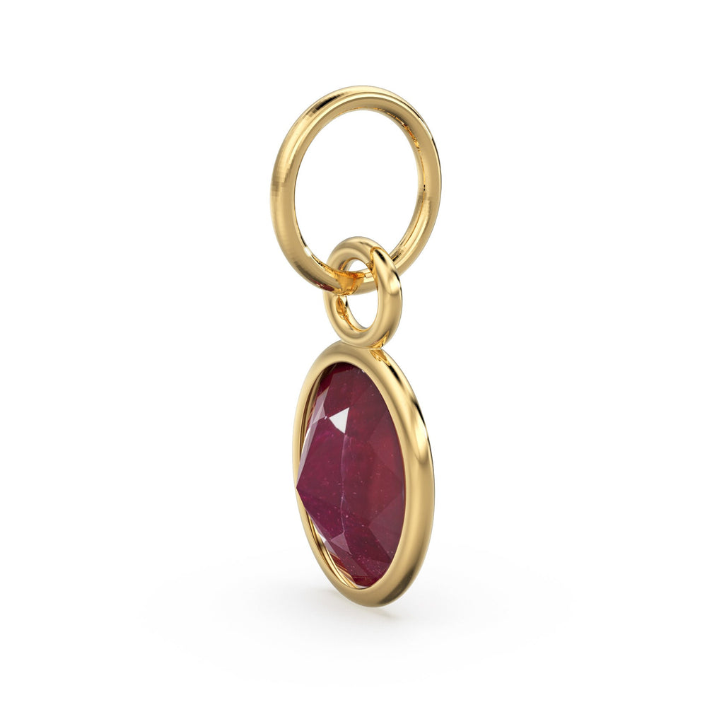 Real Red Ruby Oval Solid Gold Charm / Natural Hot Red Gemstone Handmade Gold Pendant / 1pc 14k Yellow Gold Jewelry Making Findings