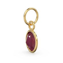Load image into Gallery viewer, Real Red Ruby Oval Solid Gold Charm / Natural Hot Red Gemstone Handmade Gold Pendant / 1pc 14k Yellow Gold Jewelry Making Findings