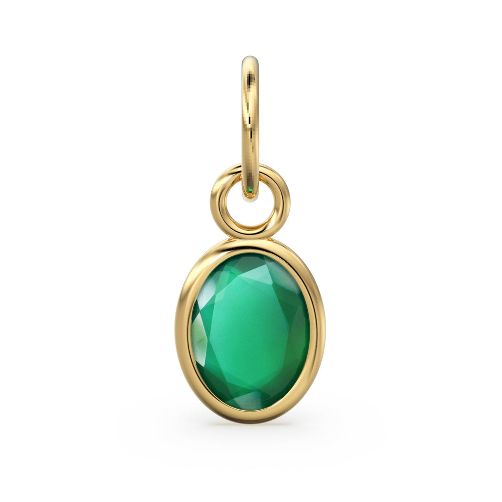 Emerald Green Onyx Oval Solid Gold Charm / Natural Green Gemstone Handmade 18k Gold Pendant / 1pc 14k Solid Gold Jewelry Making FindingsSALE