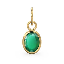 Load image into Gallery viewer, Emerald Green Onyx Oval Solid Gold Charm / Natural Green Gemstone Handmade 18k Gold Pendant / 1pc 14k Solid Gold Jewelry Making FindingsSALE