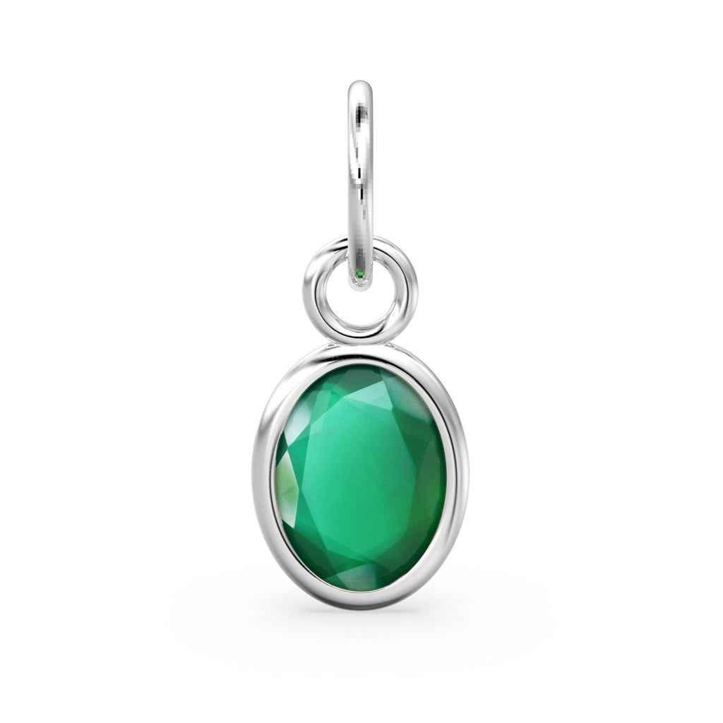 Emerald Green Onyx Oval Solid Gold Charm / Natural Green Gemstone Handmade 18k Gold Pendant / 1pc 14k Solid Gold Jewelry Making FindingsSALE