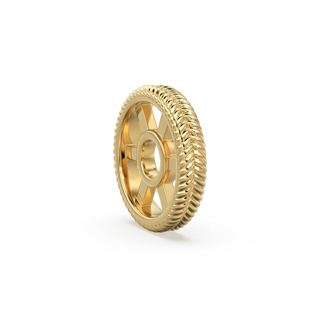 Textured 18k Solid Yellow Gold Spacer Beads / Jewelry Making Handmade Supplies / 14k Gold Wheel Tyre Findings