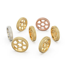 Load image into Gallery viewer, Textured 18k Solid Yellow Gold Spacer Beads / Jewelry Making Handmade Supplies / 14k Gold Wheel Tyre Findings - Jalvi & Co.