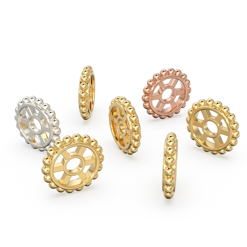 Milgrain 14k 18k Solid Yellow Gold Spacer Beads / Jewelry Making Supplies / Handmade Gold Wheel Tyre Findings
