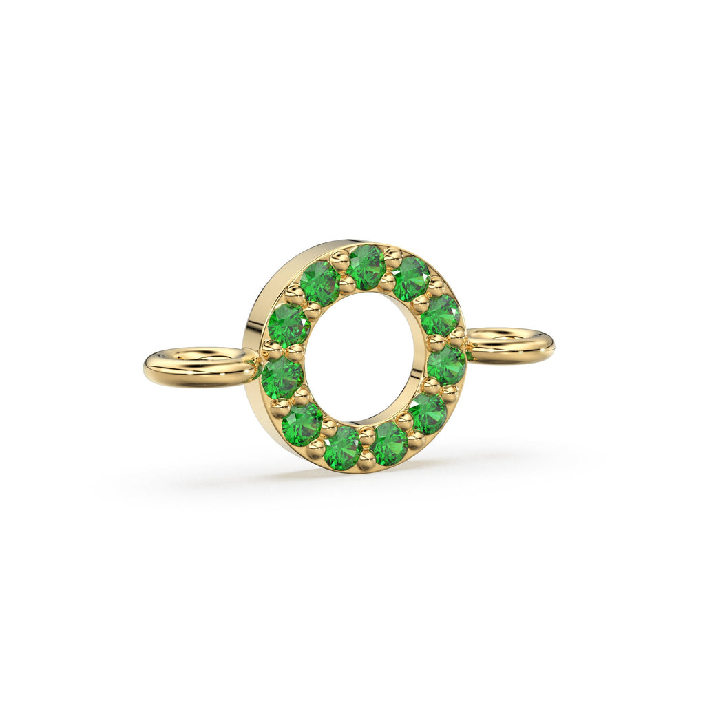 14k Solid Gold Emerald Round Connector / Dainty Brilliant Emerald Connector / Emerald Spacer / Labour Day Sale St Patricks Day