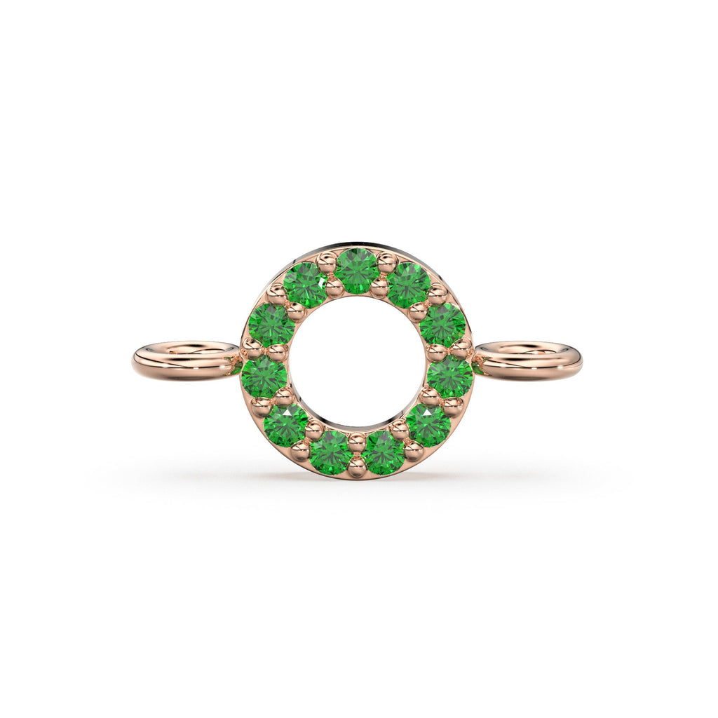 14k Solid Gold Emerald Round Connector / Dainty Brilliant Emerald Connector / Emerald Spacer / Labour Day Sale St Patricks Day