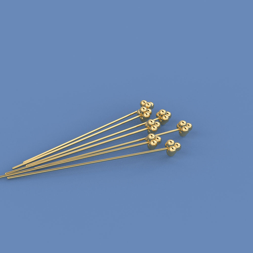 18k Solid Yellow Gold 24 Gauge 1.5 INCH Headpin With Daisy Ends Quantity: (2) or (10) St Patricks Day