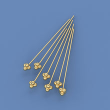 Load image into Gallery viewer, 18k Solid Yellow Gold 24 Gauge 1.5 INCH Headpin With Daisy Ends Quantity: (2) or (10) St Patricks Day