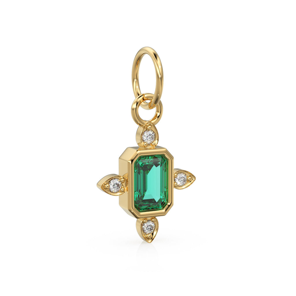 14k Gold Lab Emerald & Rose Cut Diamond Women Pendant Necklace, Emerald Gemstone, Minimalist Gold Jewelry, Necklace Findings, Precious Stone - Jalvi & Co.