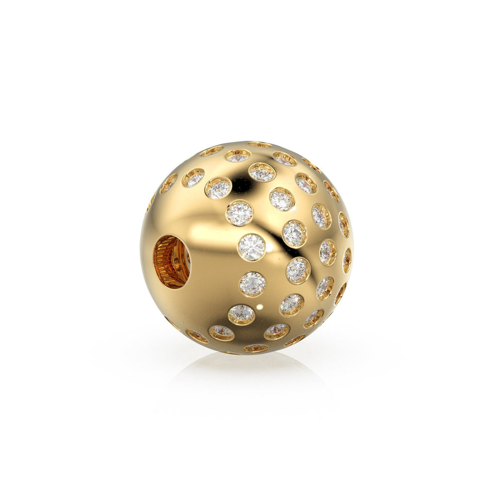 Flush Gypsy Setting Diamond Gold Beads / Handmade Diamond Rondelle Beads / Diamond Round Ball Sphere Beads / Gold Diamond Spacer Findings - Jalvi & Co.