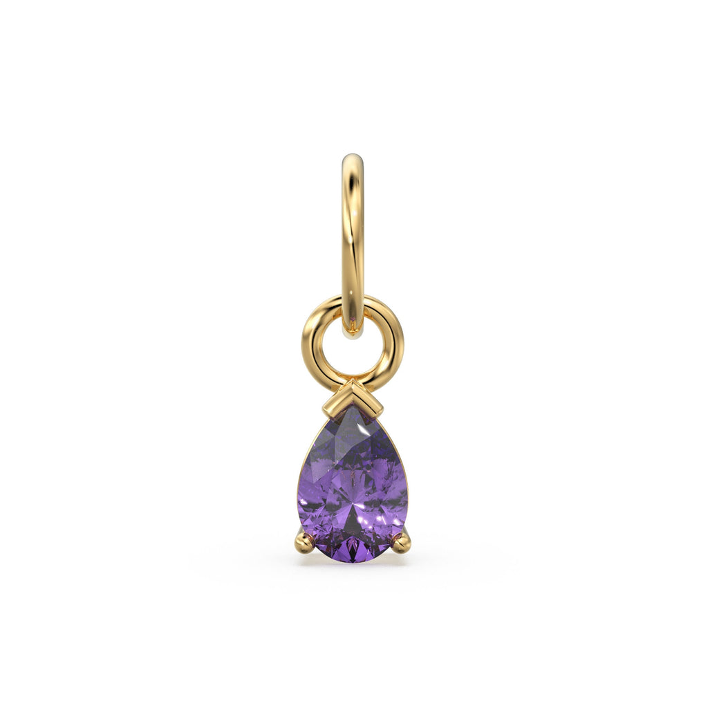 6mm Gemstone 18k Yellow Solid Gold Birthstone Charm Pendant / Diamond Bezel Hoop Earring Findings / Garnet Emerald Amethyst Aquamarine Ruby - Jalvi & Co.