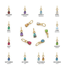 Load image into Gallery viewer, 6mm Gemstone 18k Yellow Solid Gold Birthstone Charm Pendant / Diamond Bezel Hoop Earring Findings / Garnet Emerald Amethyst Aquamarine Ruby - Jalvi & Co.