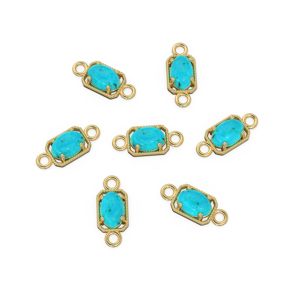 6mm 14k Yellow Solid Gold Sleeping Beauty Turquoise Oval Connector Milgrain Bezel Jewelry Finding - Jalvi & Co.