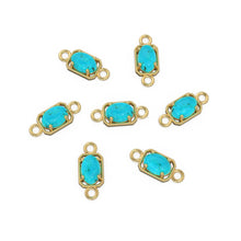 Load image into Gallery viewer, 6mm 14k Yellow Solid Gold Sleeping Beauty Turquoise Oval Connector Milgrain Bezel Jewelry Finding - Jalvi & Co.