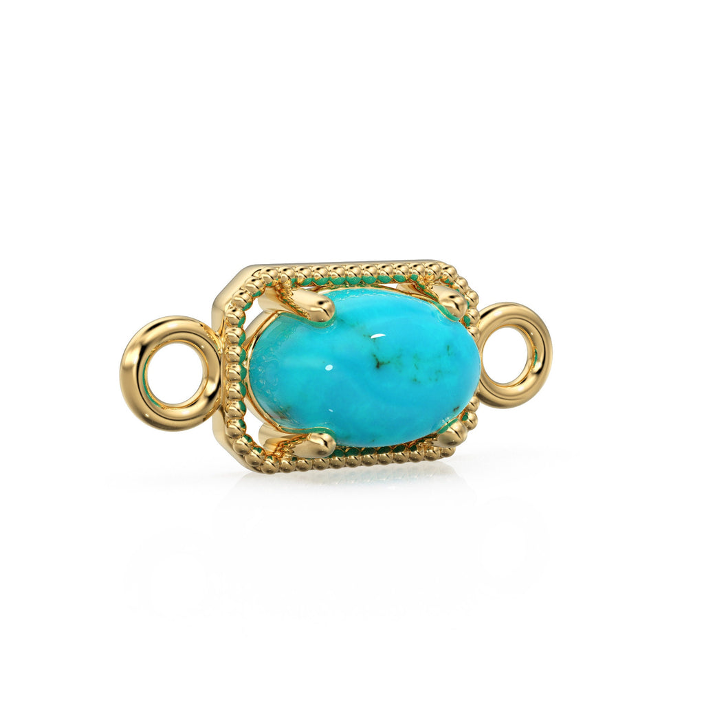 6mm 14k Yellow Solid Gold Sleeping Beauty Turquoise Oval Connector Milgrain Bezel Jewelry Finding - Jalvi & Co.