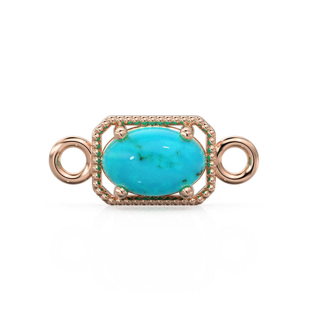 6mm 14k Yellow Solid Gold Sleeping Beauty Turquoise Oval Connector Milgrain Bezel Jewelry Finding - Jalvi & Co.