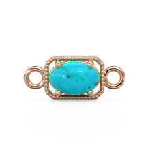 Load image into Gallery viewer, 6mm 14k Yellow Solid Gold Sleeping Beauty Turquoise Oval Connector Milgrain Bezel Jewelry Finding - Jalvi & Co.