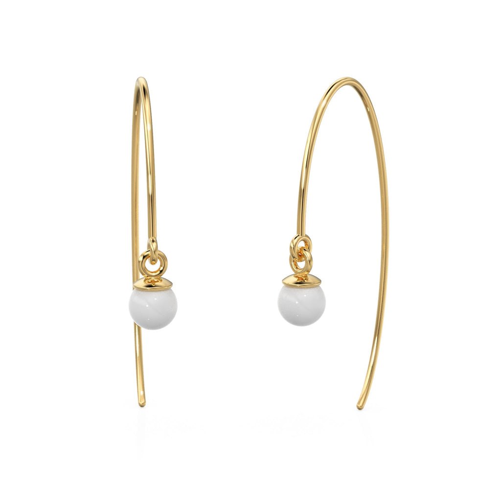 4mm Pearl Cap Gemstone Earring Hooks Ear wires Pair / Finding 35mm x 14mm / 20 GAUGE / 14k 18k Solid Gold Bead Cap Earring Jewelry Making - Jalvi & Co.