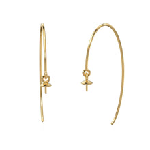 Load image into Gallery viewer, 4mm Pearl Cap Gemstone Earring Hooks Ear wires Pair / Finding 35mm x 14mm / 20 GAUGE / 14k 18k Solid Gold Bead Cap Earring Jewelry Making - Jalvi & Co.
