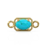 6mm 14k Yellow Solid Gold Sleeping Beauty Turquoise Oval Connector Milgrain Bezel Jewelry Finding