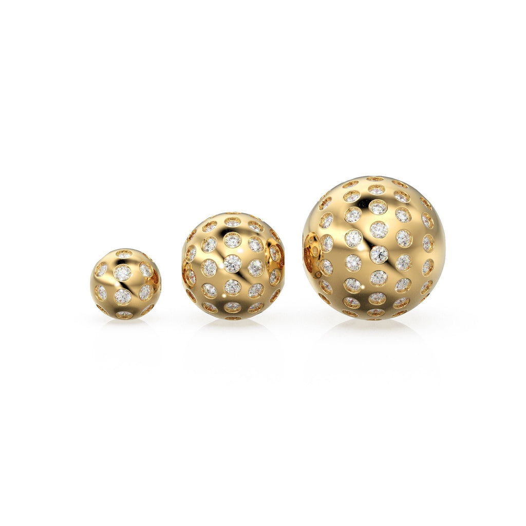 Flush Gypsy Setting Diamond Gold Beads / Handmade Diamond Rondelle Beads / Diamond Round Ball Sphere Beads / Gold Diamond Spacer Findings