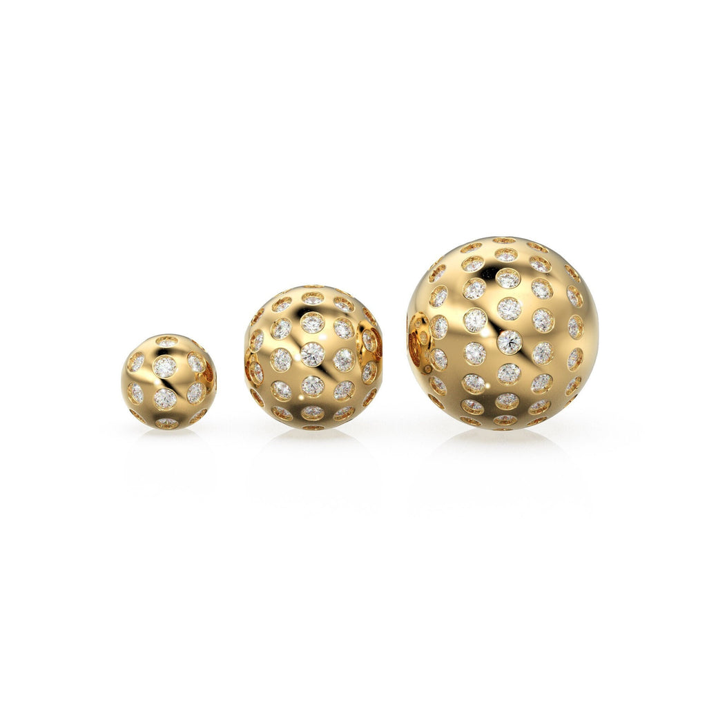 Flush Gypsy Setting Diamond Gold Beads / Handmade Diamond Rondelle Beads / Diamond Round Ball Sphere Beads / Gold Diamond Spacer Findings - Jalvi & Co.
